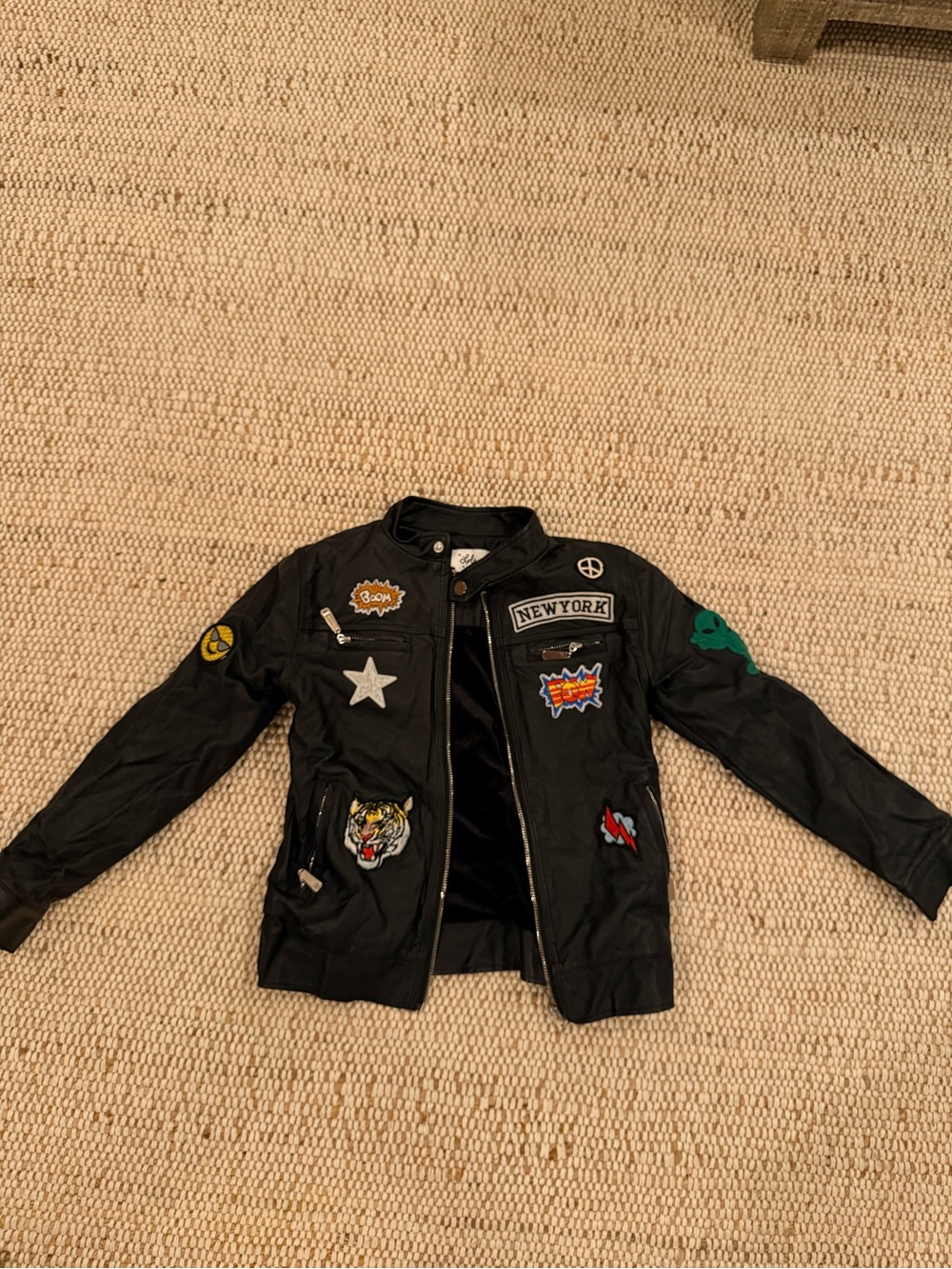 Lola + The Boys Black Kids Bomber Jacket with Colorful Patches